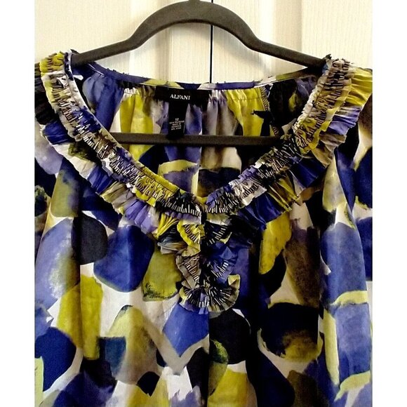 Alfani Blouse Tunic Ruffled Trim Embellished V-Neck Boho Relaxed Purple - Sz 12 - Picture 2 of 9